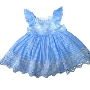 NEW Baby Gap Blue Dress Bloomer Set Striped Eyelet Lace Ruffles Lined 6-12months